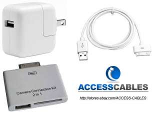 pc. KIT for Apple iPad 2 10W Charger, USB Cable, 2 IN 1 Camera 