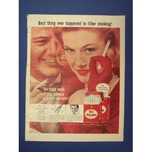 Hit Parade Cigarettes,woman with red gloves. 50s Print Ad,vintage 