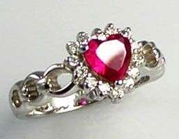   SILVER RUBY CZ HEART PROMISE WITH HEART CUT OUTS ON BAND RING  
