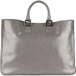 Fendi Twins Grey Vintage Leather Tote Bag  