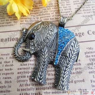   Vintage Style Red crystal Elephant Pendant Sweater Chain Necklace