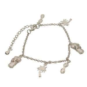  Ready for the Beach Silvertone Charm Bracelet with Flip Flop, Palm 