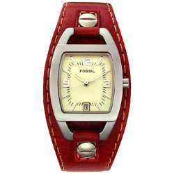 Fossil Womens Quartz Red Leather Watch  Overstock
