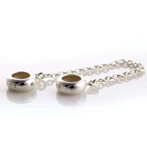 925 Sterling Silver Round Rubber Stopper Safety Chain Bead for Pandora 