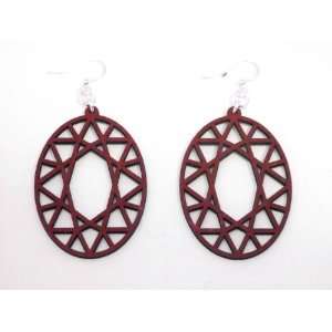  Cherry Red Oval Hex Wooden Earrings: GTJ: Jewelry