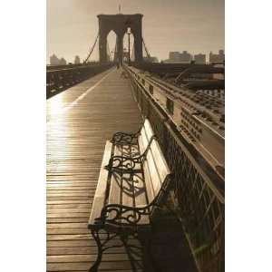 Timeless View of Park Bench and Brooklyn Bridge   Peel and Stick Wall 