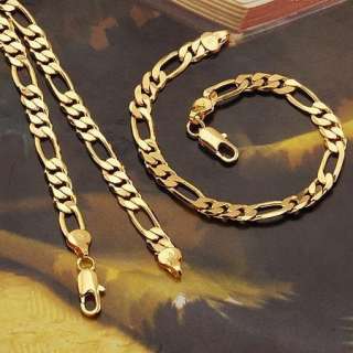 New Mens 18k yellow gold filled necklace&bracelet link chains set 