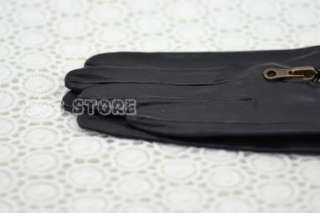 New cool zipper short soft real leather gloves*black  