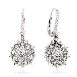  14k White Gold Sunburst Drop 1.20 Carat Diamond Earrings Jewelry