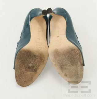   Blahnik Teal Patent Leather Peep Toe Mary Jane Heels Size 36  