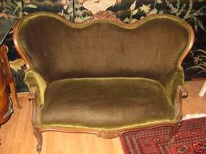Antique Victorian Carved Walnut Couch c 1880s  