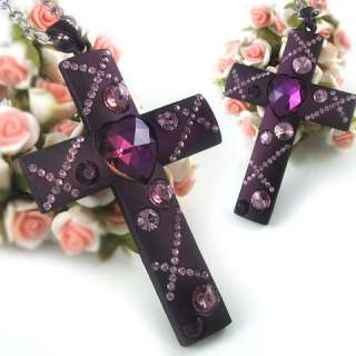Gorgeous Amethyst Lavender Purple Heart Cross Necklace  