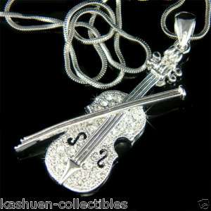 Crystal MUSIC musical ~VIOLIN Bow Pendant Necklace XMAS  