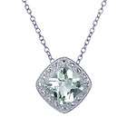 Cushion Cut Green Amethyst Pendant In Sterling Silver With 18 Chain 