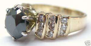 Fine Black Diamond Solitaire YG Ring 14KT 2.94CT  