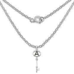 Sterling Silver Black Diamond Accent A Key Necklace  