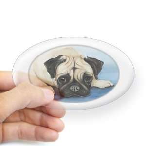  Pug Laying Funny Oval Sticker by  Arts, Crafts 