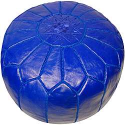 Leather Royal Blue Pouf Ottoman (Morocco)  Overstock