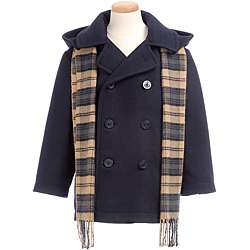 Trilogi Collection Toddler Boys Navy Wool blend Hooded Peacoat 