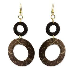    Gold tone and Coconut 3.5inch Dangle Earrings   JewelryWeb Jewelry