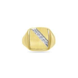  0.08 Cts Diamond Five Stone Mens Satin & Grooved Signet 