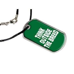 Think Outside the Breed   Military Dog Tag Black Satin Cord Necklace