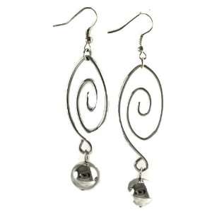Ornate City Gyspies Rectangle Swirly and Ball Dangle Earrings Silver 