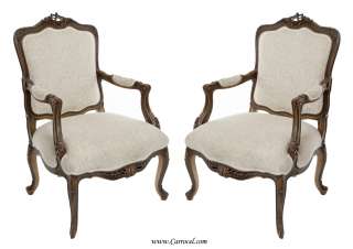 Pair of French Carved Louis XV Accent Living Room Arm Chairs made in 