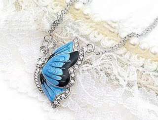 Blue Butterfly Crystal Silver Color Dual Necklace P273  