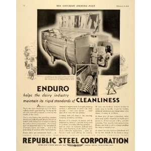 1932 Ad Republic Steel Corporation Enduro Cleanliness   Original Print 