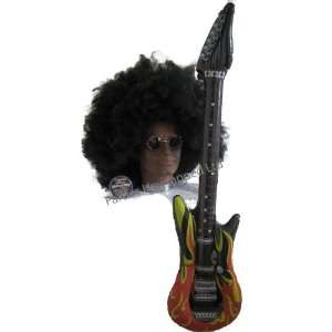  Jimi Hendrix Wig, Glasses, Makeup & Guitar Fancy Dress Kit 