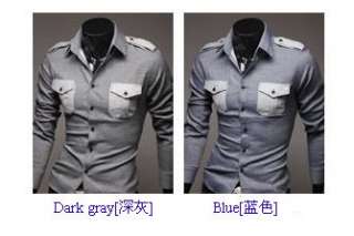   Fit Epaulet Casual Stylish Dress Shirt Blue/Gray M  XXL 5913  