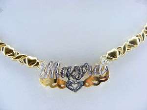 PERSONALIZED 14K GP NAME PLATE HUGS KISSES NECKLACE M  