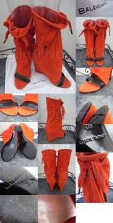 2010 BALENCIAGA A/W Designer Orange Suede Leather Open Toe Mid Calf 
