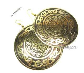 E2452 Brass tone Emboss disc Earrings indian jewelry  