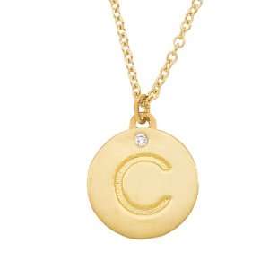  Personalized 14k Yellow gold diamond engraved disc initial 