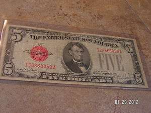   United States Note Legal Tender Red Seal FULLHOUSE POKER NOTE Five