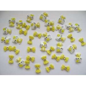   40 Pieces Mix Yellow Hello Kitty/Bow for Nails, Cellphones 1.3cm*.9cm