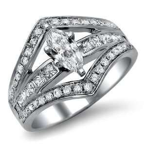   Marquise Diamond Engagement Ring 14k White Gold Vintage Style: Jewelry