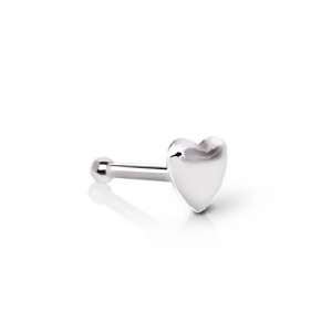 14Kt White Gold Stud Nose Ring with a Heart   20g (0.8mm), Heart 4mm 