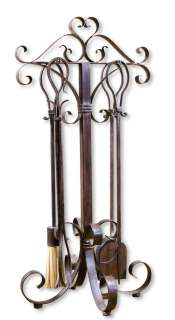 Rustic Iron Scroll Fireplace Tools  