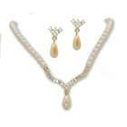   and Crystal on Gold V Drop Necklace & Earring SET   Bridal Jewelry