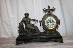   Figural Greek Goddess Cast Metal New Haven Mantel Clock Gargoyles