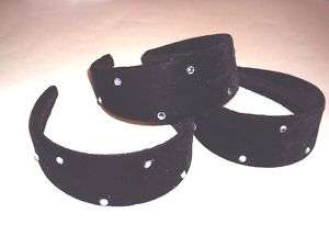 WIDE headband hair band 2 velvet black W/ rhinestone  