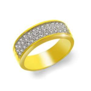   : 9ct Yellow Gold Pave Set Diamond Wide Band Ring Size: 6.5: Jewelry