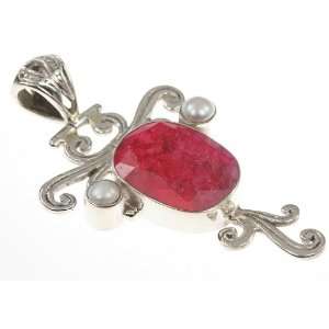   Sterling Silver Created RUBY, PEARL Pendant, 2.13, 11.77g: Jewelry