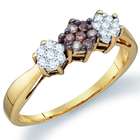 ApexJewels Brown Chocolate Diamond Ring Three Stone Cluster Yellow 