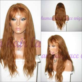 Long Lace Front Wig Indian Remy Human Hair with Bangs #30 Silky 