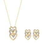   Gold Over Sterling Silver Heart Shaped Cubic Zirconia Stud Earrings