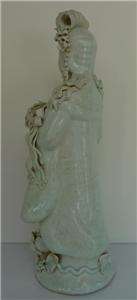 RARE CHINESE KWAN YIN CELADON SIGNED ANTIQUE STATUE~QING PERIOD NO 